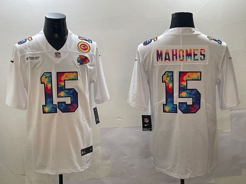 Men Kansas City Chiefs #15 Mahomes White Rainbow 2024 Nike Limited NFL Jersey style 01081->kansas city chiefs->NFL Jersey